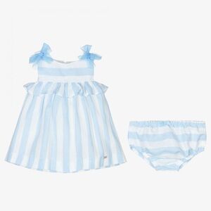 NWT Mayoral Blue and White Striped Dress with Bloomers. 18 Months